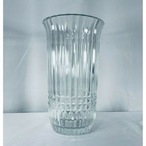 Vintage FTDA 1986 Heavy Crystal Flower Vase Clear 9" Tall Elegant